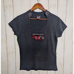 Black Hills Rally Sturgis 2011 Biker Tee Womens XL Motorcycle Y2K Iron Beast